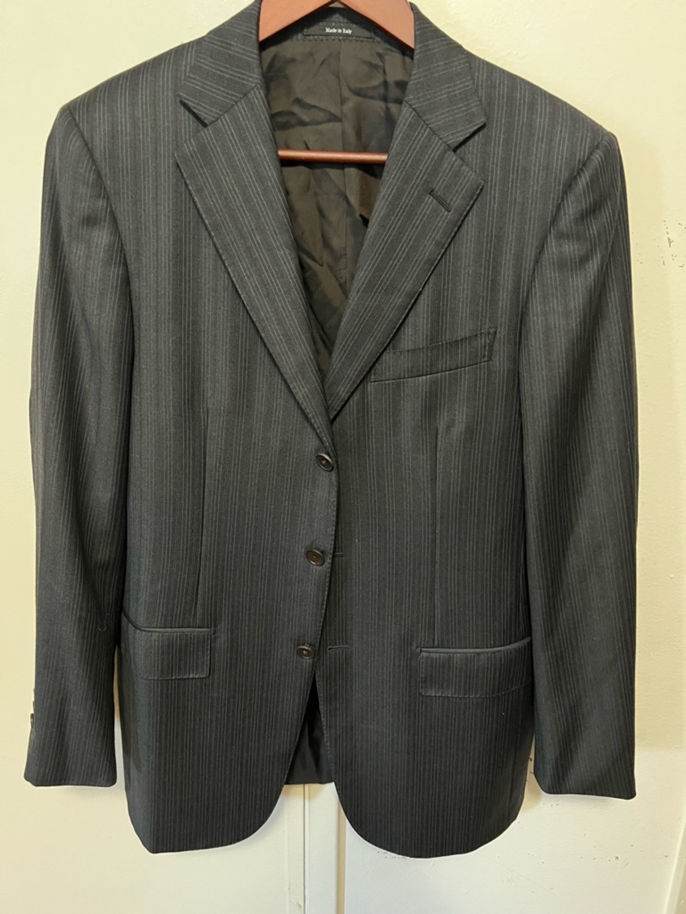 Ermenegildo Zegna Dark Gray Pinstripe Three-Button Suit Jacket
